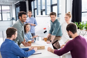 group of employees gathered together