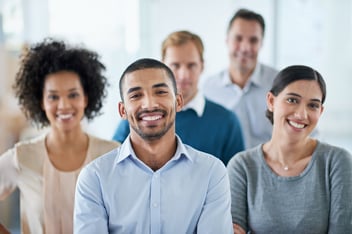 Business casual diverse employees at work